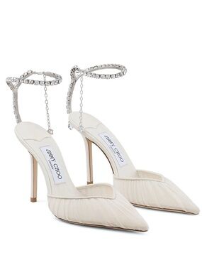 Jimmy Choo Saeda 85 Ivory Tulle Crystal Heels